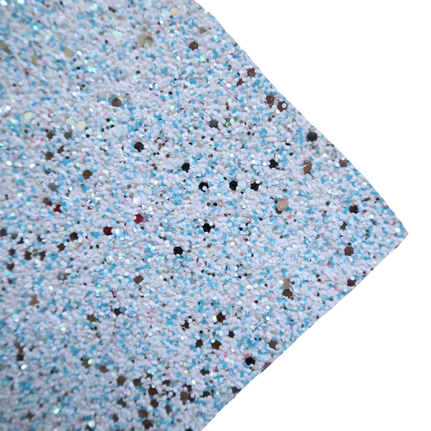 CHUNKY GLITTER FABRIC WHITE&LIGHTE BLUE MIRROR (FAUX LEATHER) 1 PCS - Luxy Kraft