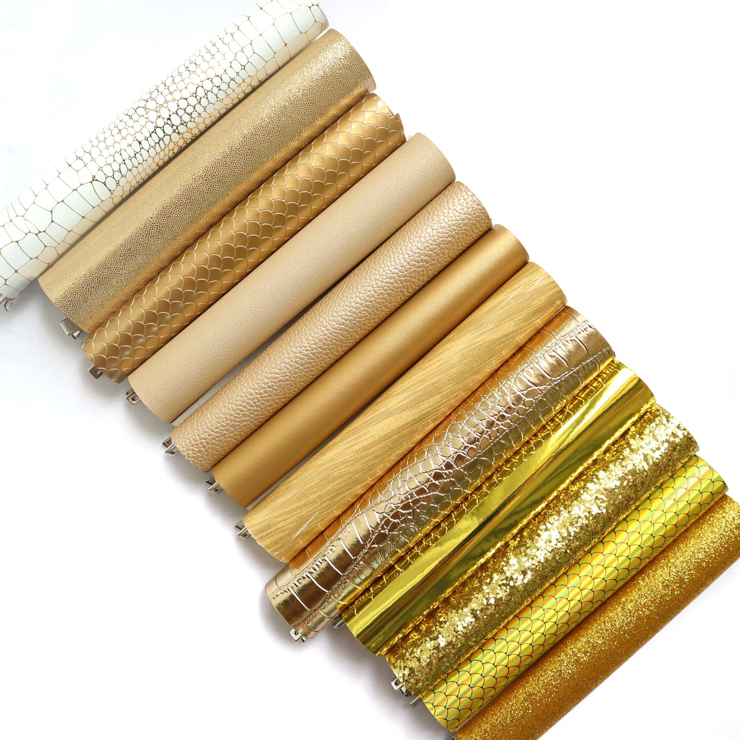 Gold colors Synthetic leather faux leather fabric 20x22 cm 12 pcs set - Luxy Kraft