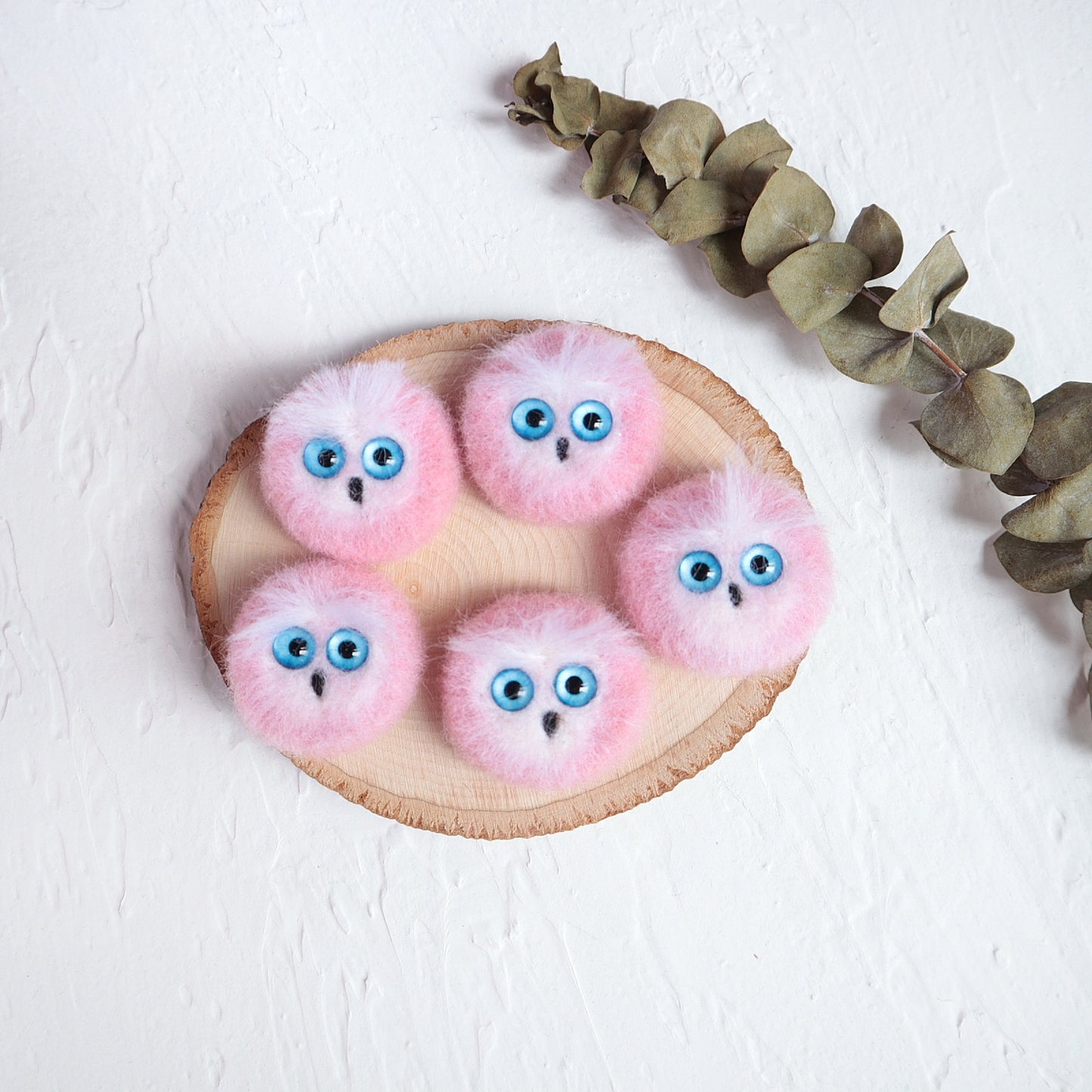 100% Wool needle felt Pink Owl forest animals 3.5 cm - Luxy Kraft