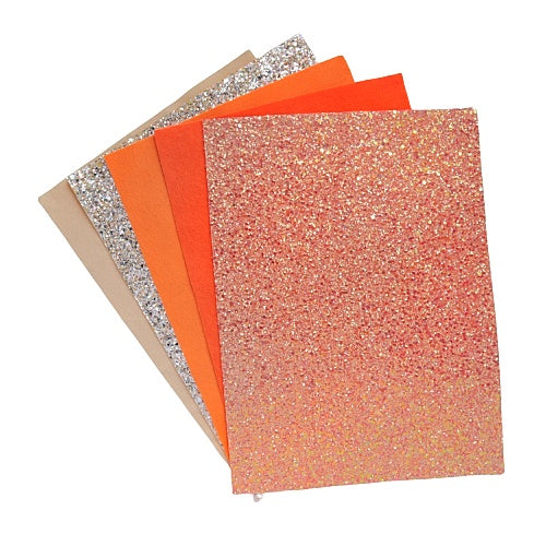 ORANGE SYNTHETIC LEATHER FAUX LEATHER FABRIC AND FELT 20X30 CM 5 PCS SET - Luxy Kraft