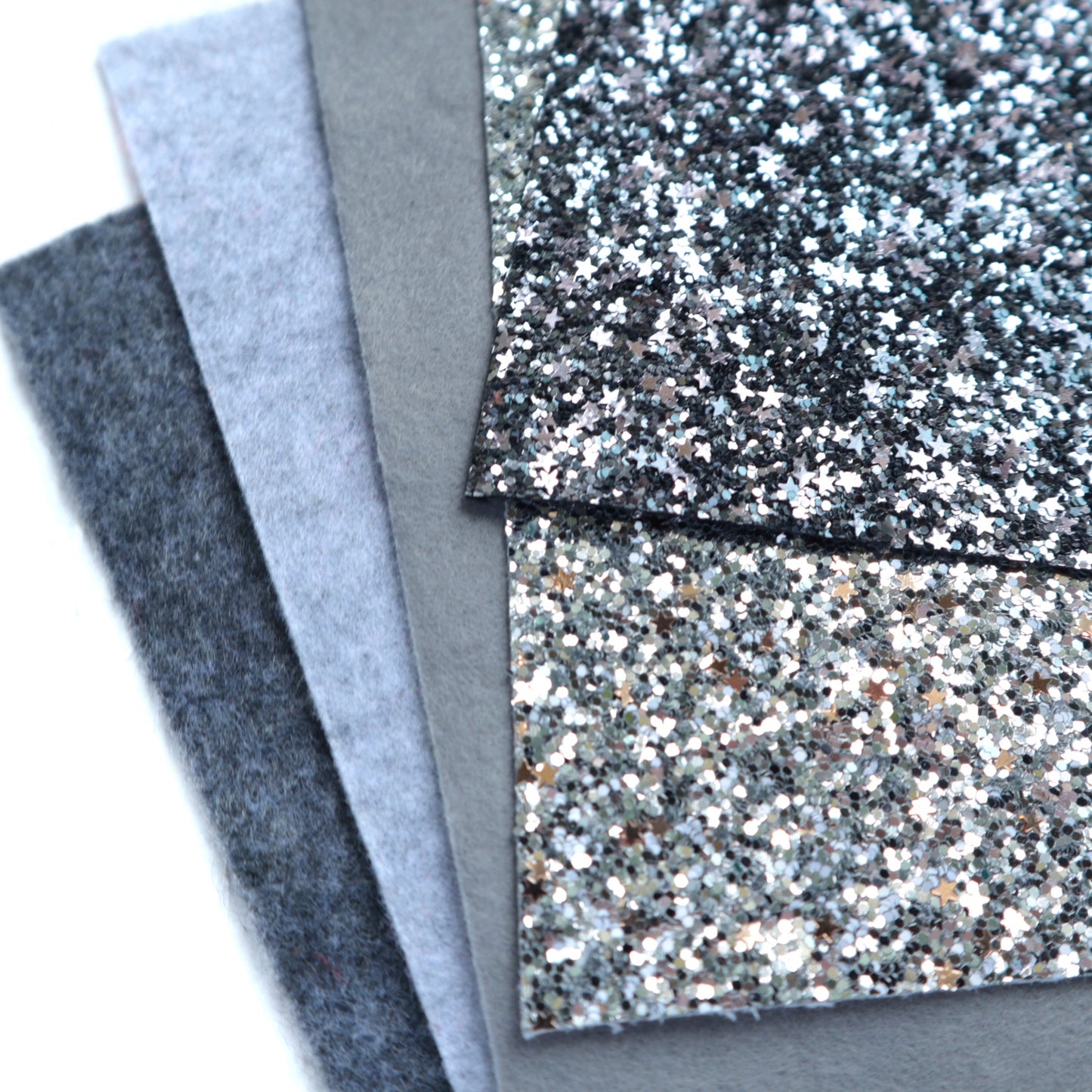 SILVER SYNTHETIC LEATHER FAUX LEATHER FABRIC AND FELT 20X30 CM 5 PCS SET - Luxy Kraft