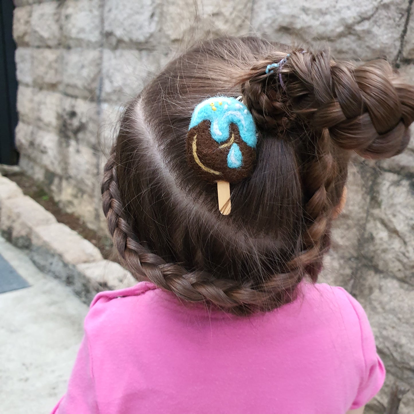 100% Wool needle felt Pink chocolate Ise cream 4.5 cm 1 pcs - Luxy Kraft