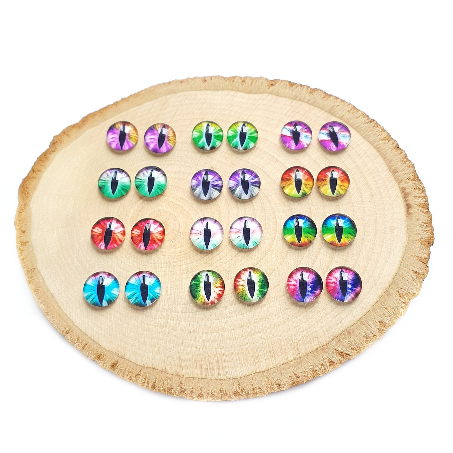 Realistic glass cabochones Cat, Dragon, Doll eyes for making toys, animals 10 mm 12 pairs - Luxy Kraft