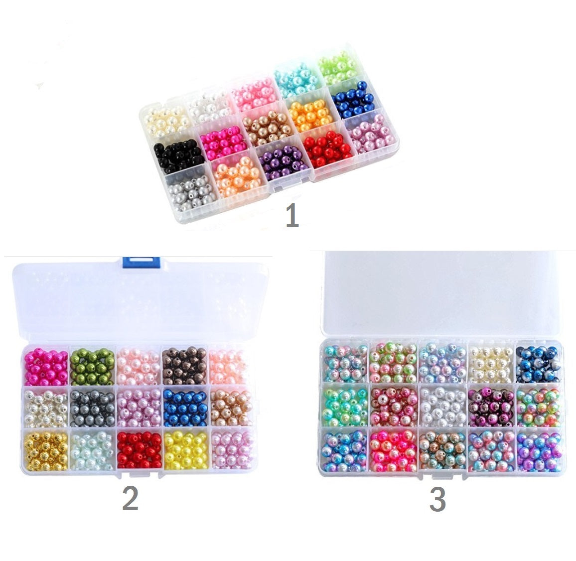 Faux pearl mix colors beads box 6 mm, 8 mm, 10 mm - Luxy Kraft
