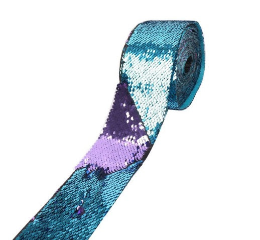 Two colors Reversible Sequin Scales Ribbon 7.5 cm/45 cm - Luxy Kraft
