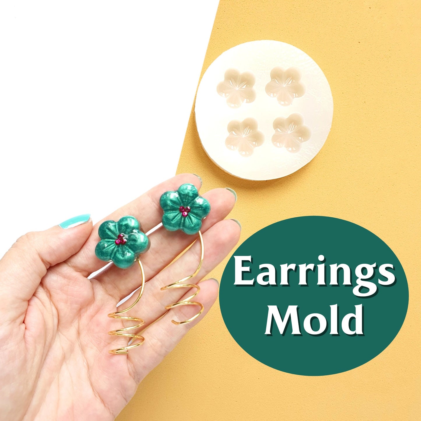 Silicone earrings mold "Flower" for resin and epoxy for 4 cabochons - Luxy Kraft