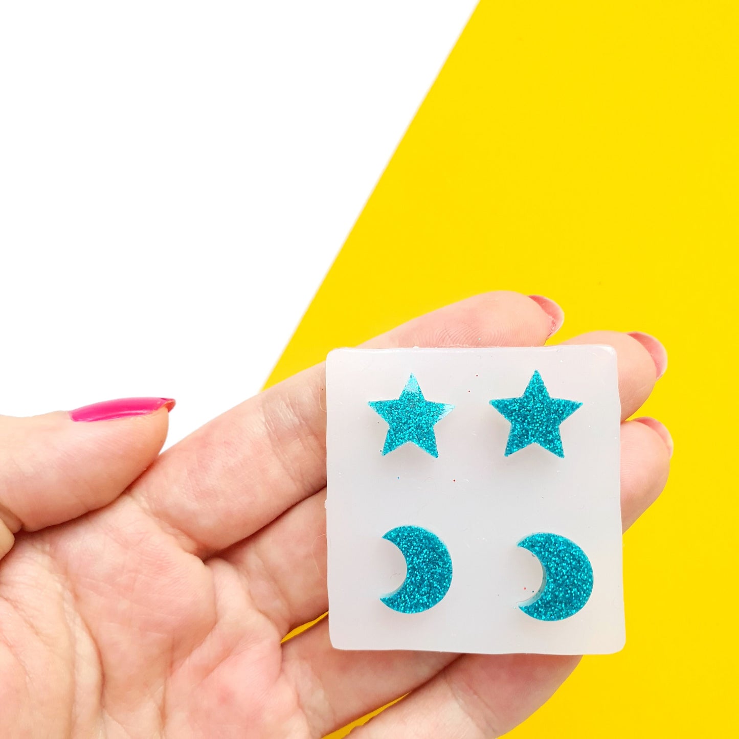 Silicone earrings mold mould for resin and epoxy "Moon and star"