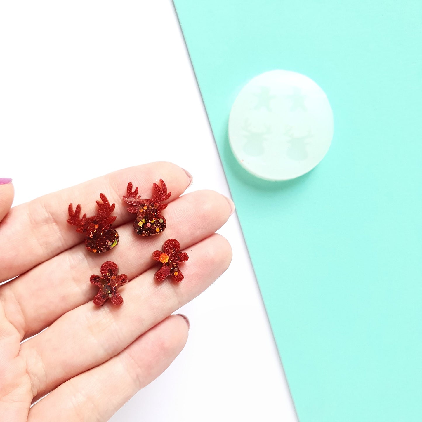 Silicone earrings mold "Christmas" for resin and epoxy mould for jewelry "Reindeer, Gingerbread boy" - Luxy Kraft
