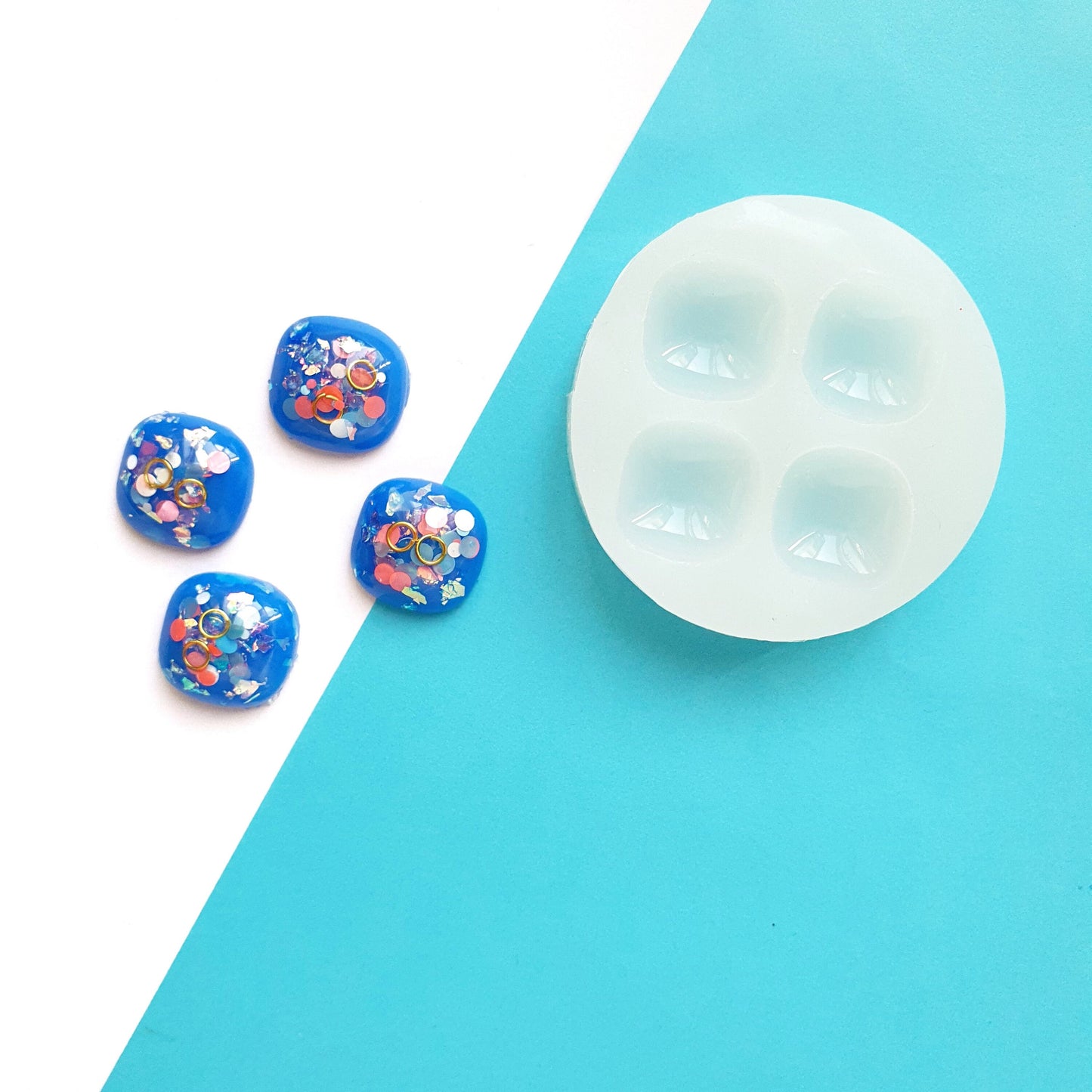 Silicone earrings mold "Square" mould for resin and epoxy for 4 cabochons