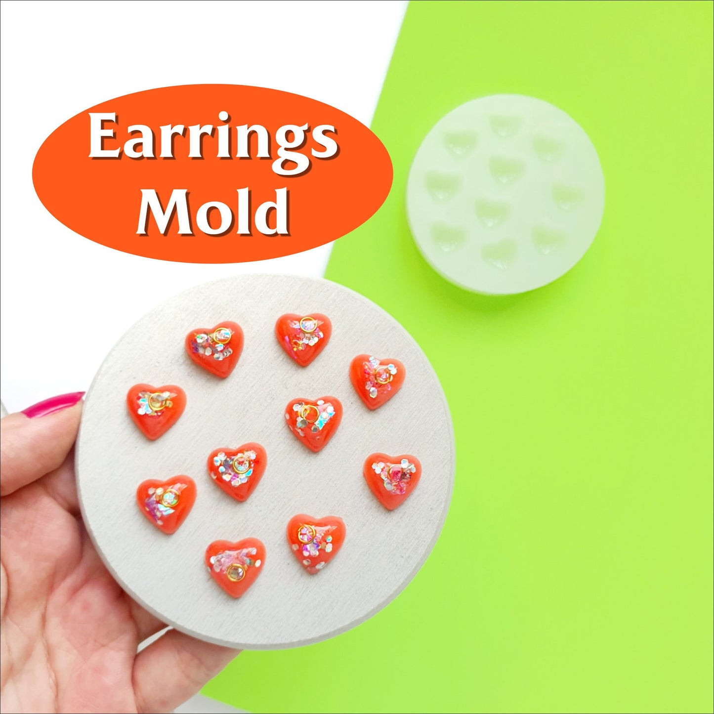 Silicone earrings mold "Hearts" mould for resin and epoxy for 10 cabochons