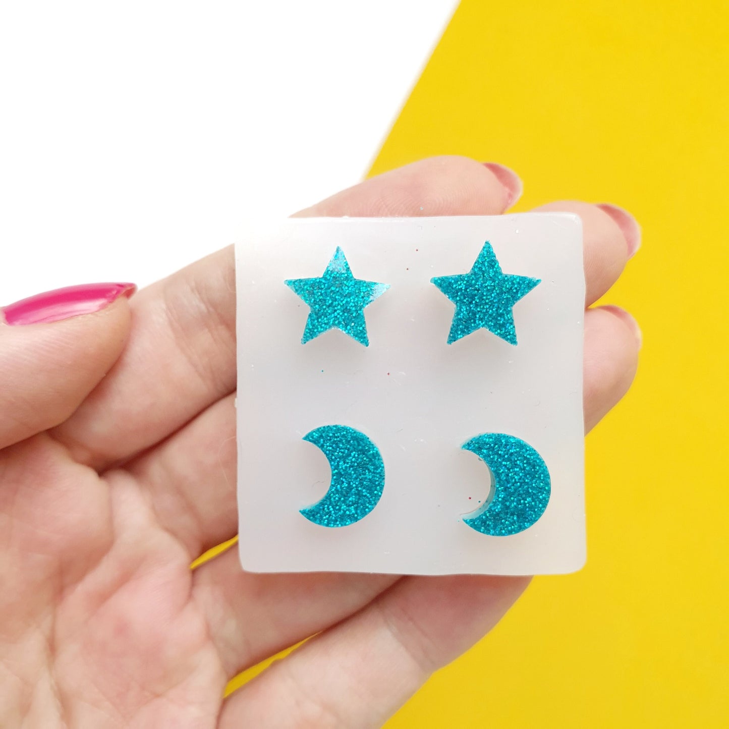 Silicone earrings mold mould for resin and epoxy "Moon and star"