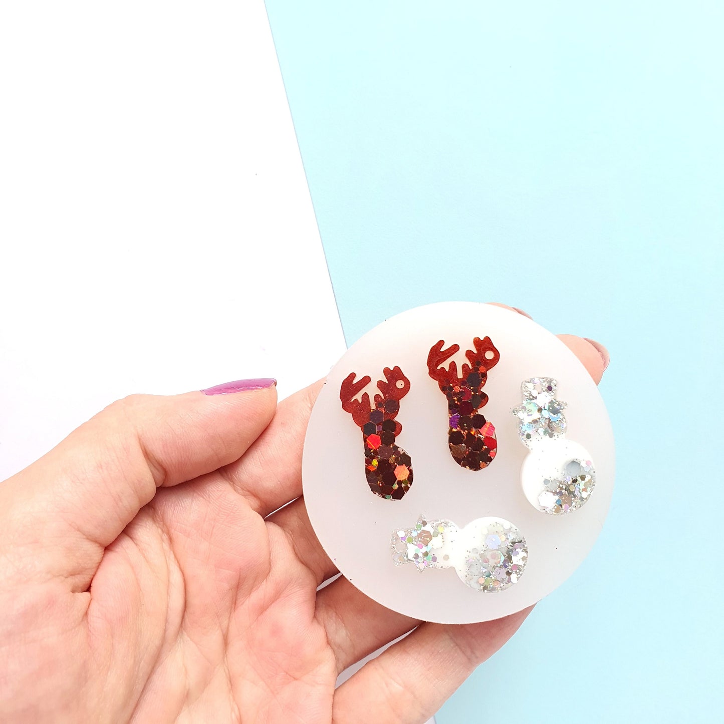 Silicone earrings mold "Christmas" for resin and epoxy mould for jewelry "Reindeer, Snowman" - Luxy Kraft
