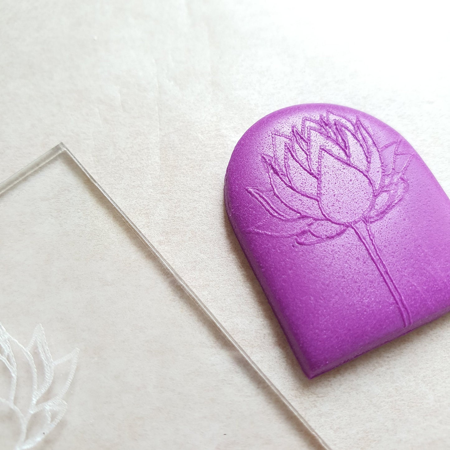 Embossing stamp for polymer clay "Lotus" Floral texture plate Flower debossing stamp Acrylic stamps - Luxy Kraft