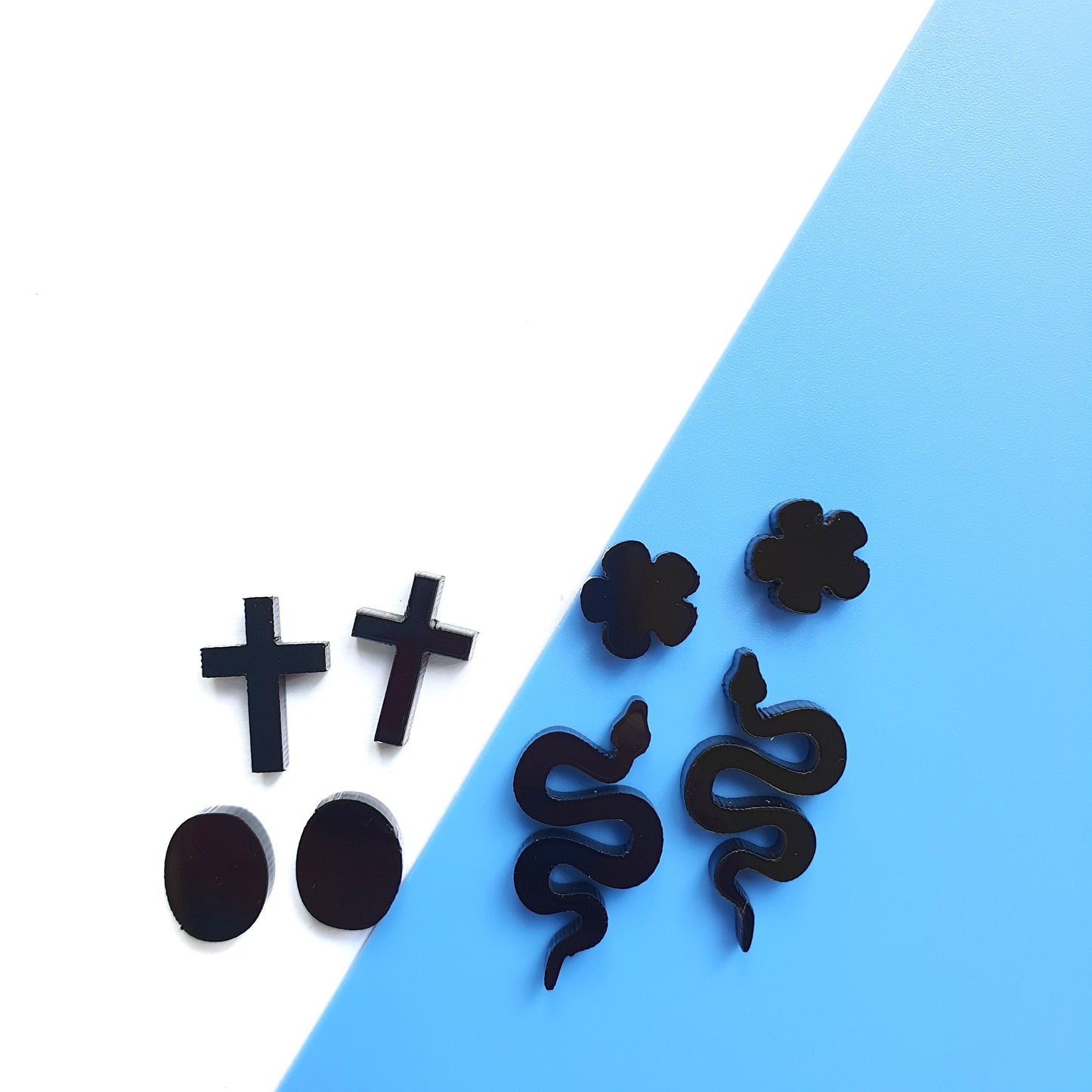 Silicone stud earrings jewelry mold for resin and epoxy 4 designs in 1 "Snake, flower, oval, cross"