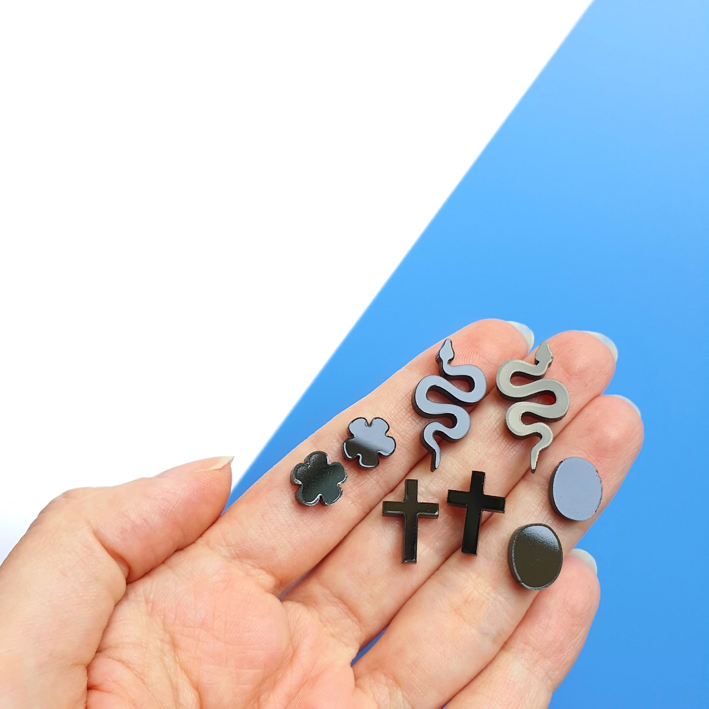 Silicone stud earrings jewelry mold for resin and epoxy 4 designs in 1 "Snake, flower, oval, cross"