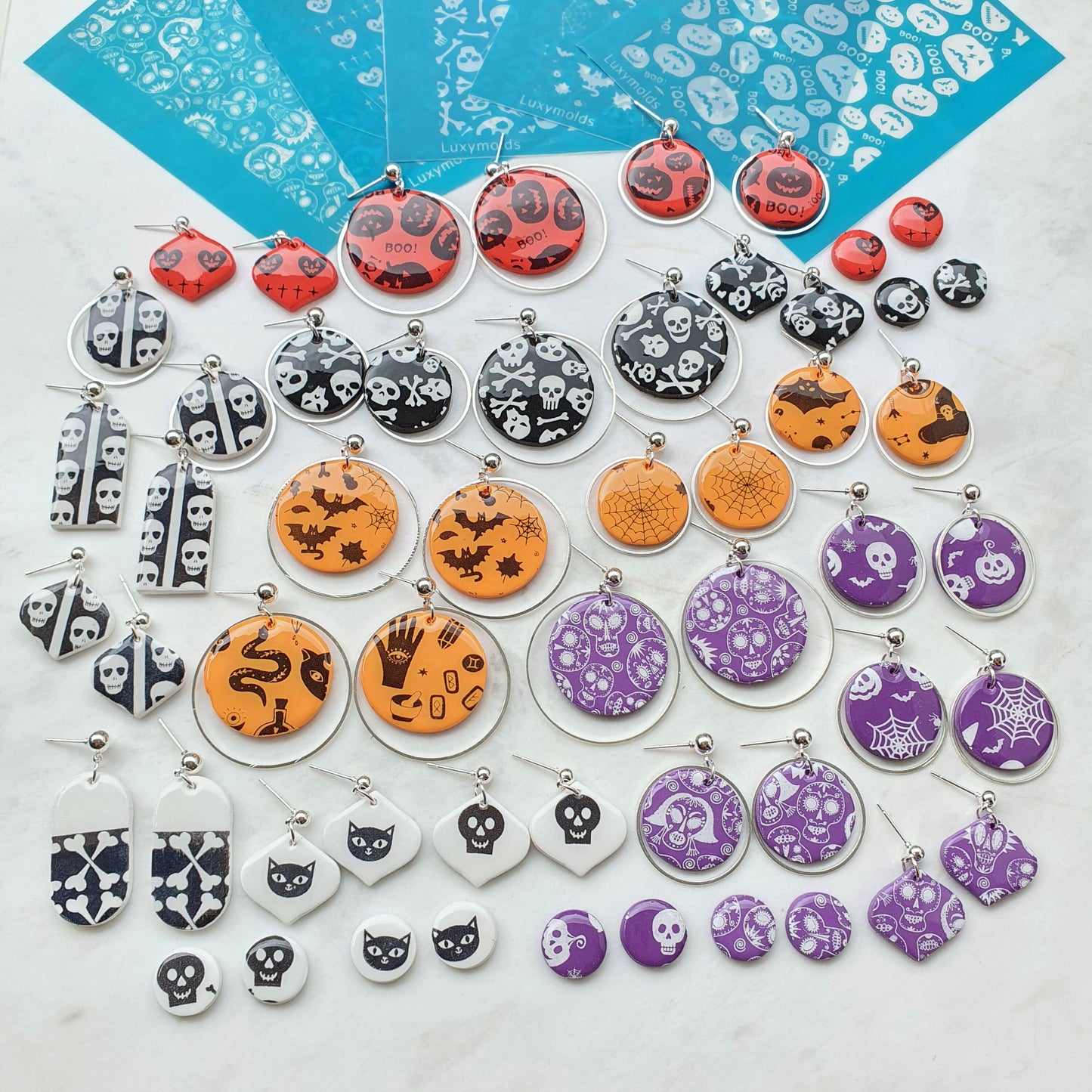 10 pcs set Silk screens stencils for polymer clay "Luxymolds" for Halloween earrings