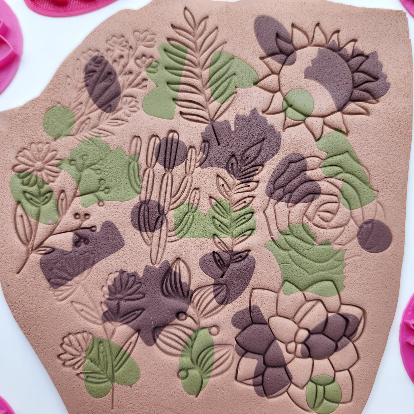 10 pcs set Flower Polymer clay texture stamps Floral embossing stamps