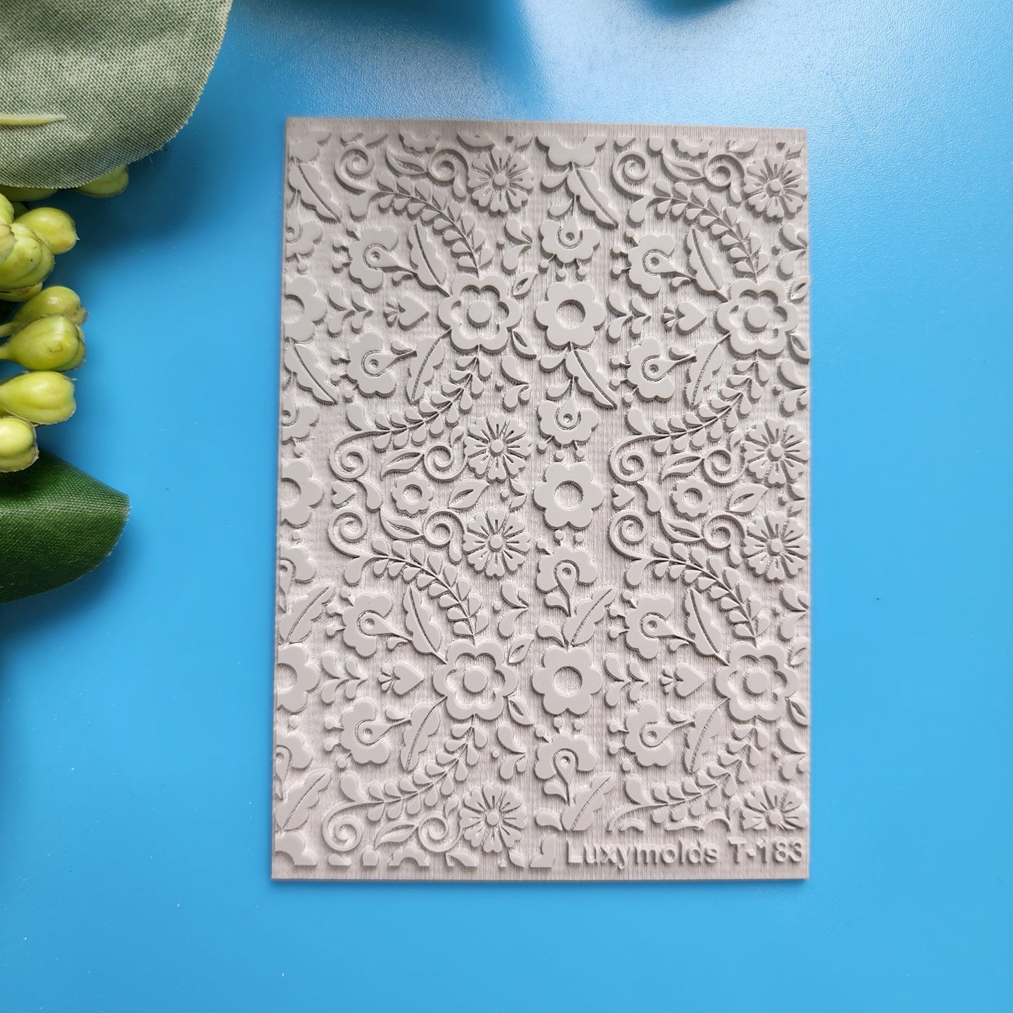 Polymer clay Texture tile Texture mat Clay stamp Polymer clay texture stencils "Folk Flowers, Botanic" T-183