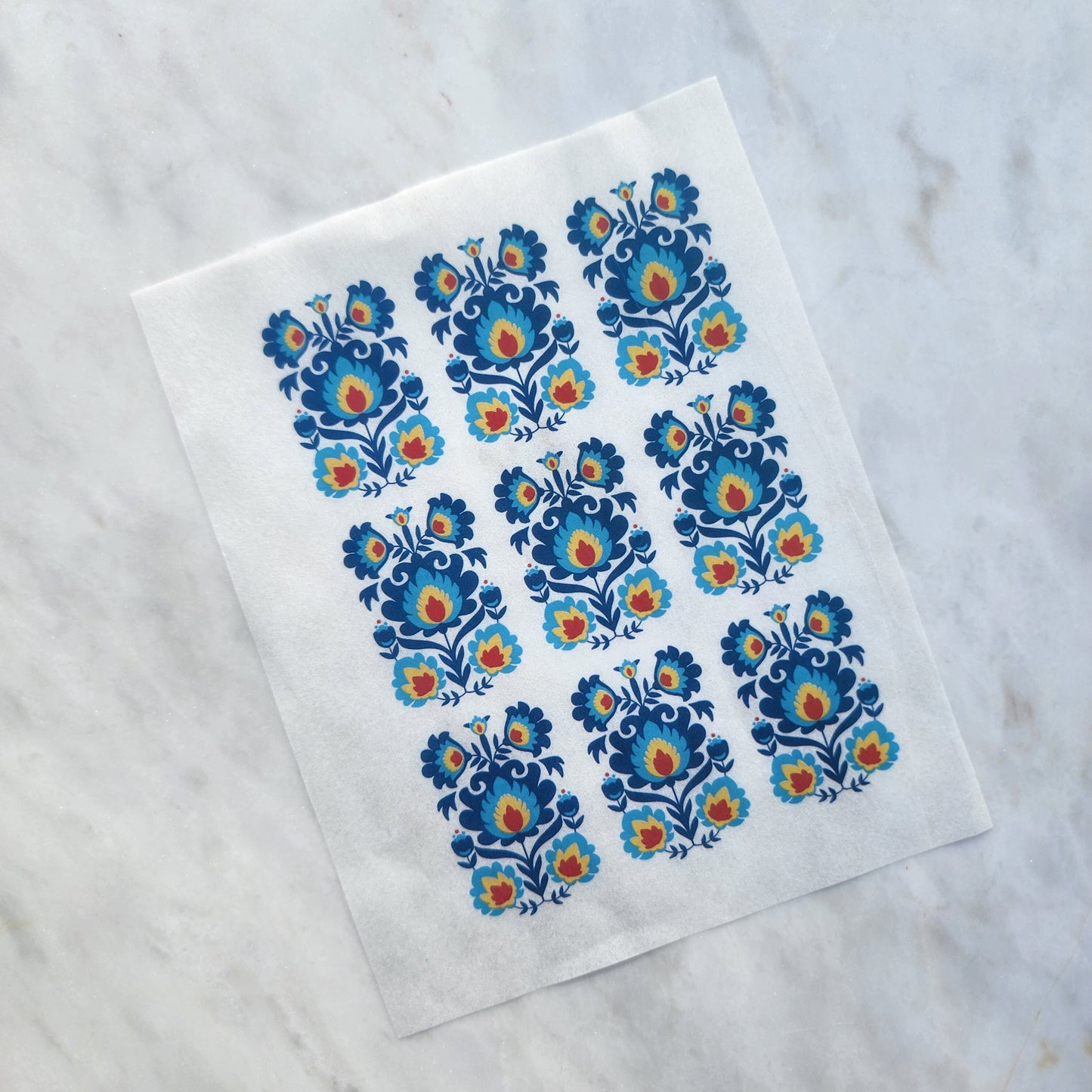 Water-soluble transfer paper for polymer clay craft "Polish folk flowers"