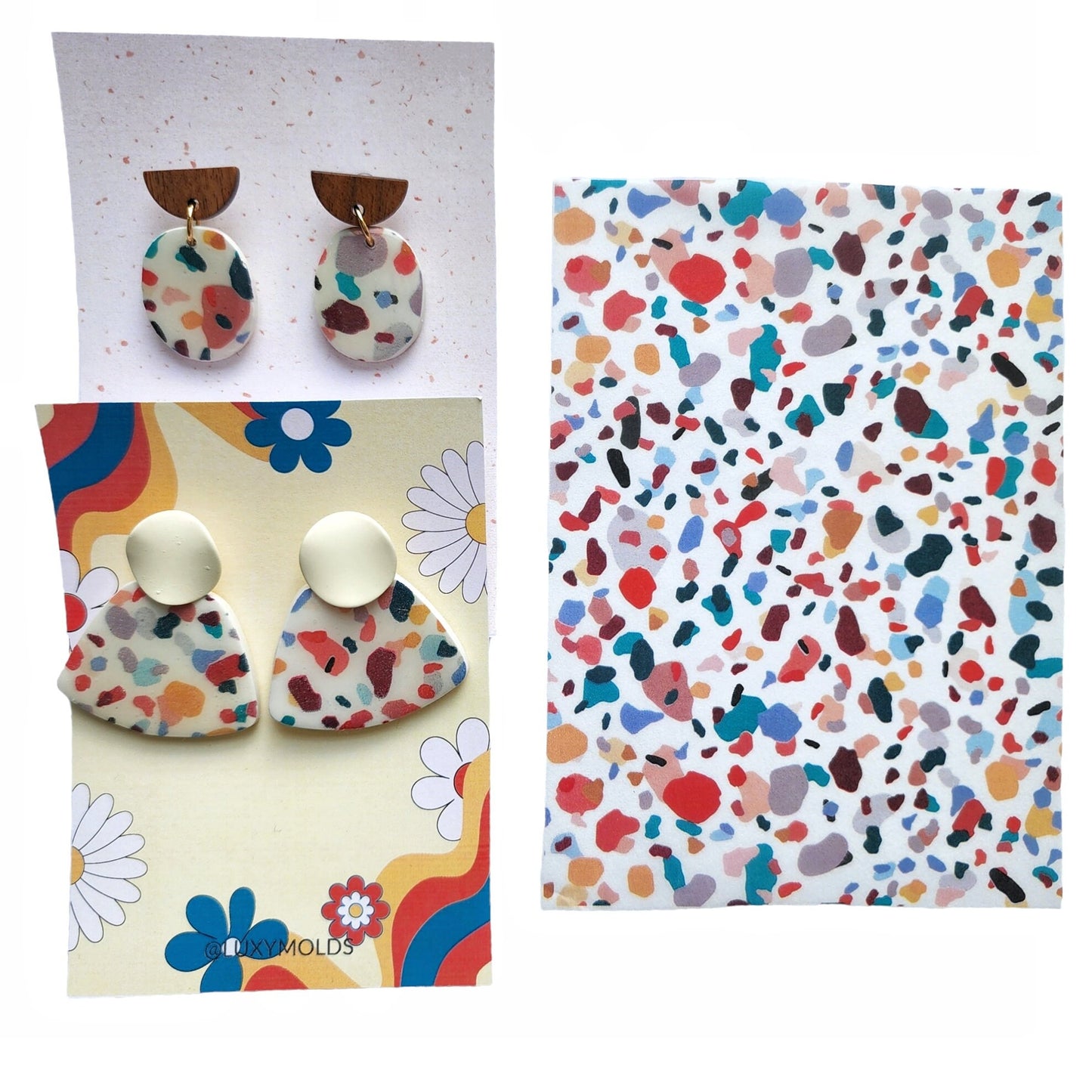 5 pcs set Water-soluble transfer paper for polymer clay craft "Terazzo"
