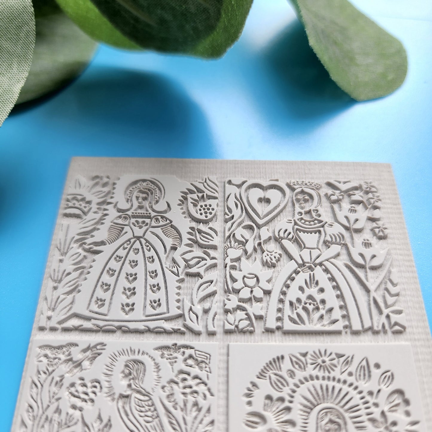 Polymer clay Texture tile Texture mat Clay stamp Polymer clay texture stencils "Flowers, Queen" T-151