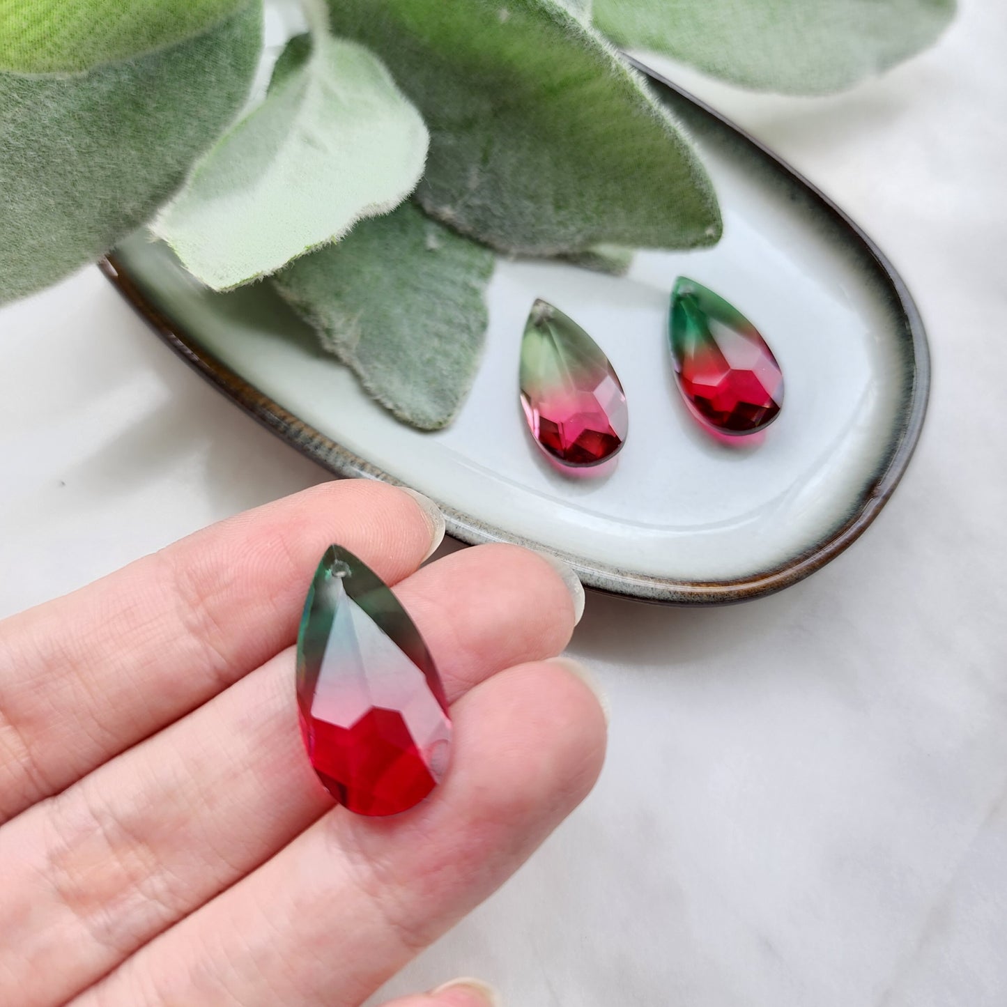 2 pcs Glass charms Crystal pendants Earrings components Earrings findings DIY Rhinestone teardrop stone Jewelry supplies Double color beads