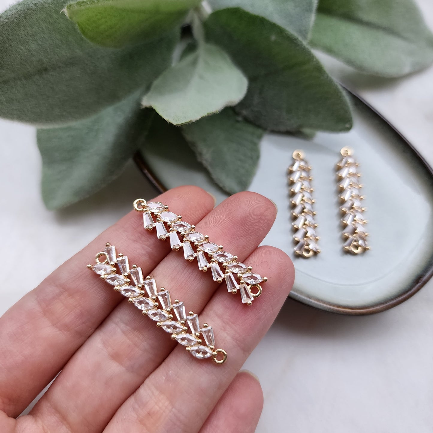 2 pcs Zircon charms pendants Crystal connectors Earrings components findings DIY Rhinestone Jewelry supplies Earrings gold plated parts
