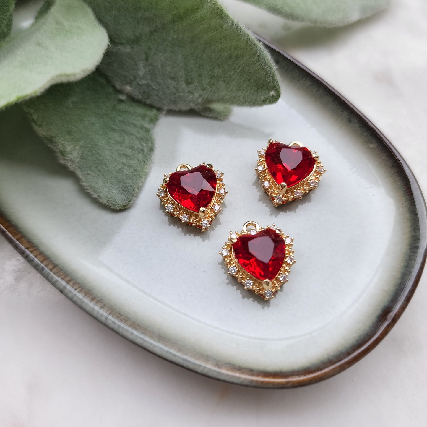 2 pcs Zircon charms pendant "Heart" Crystal connectors Earrings component findings DIY Rhinestone Jewelry supplies Earrings gold plated part
