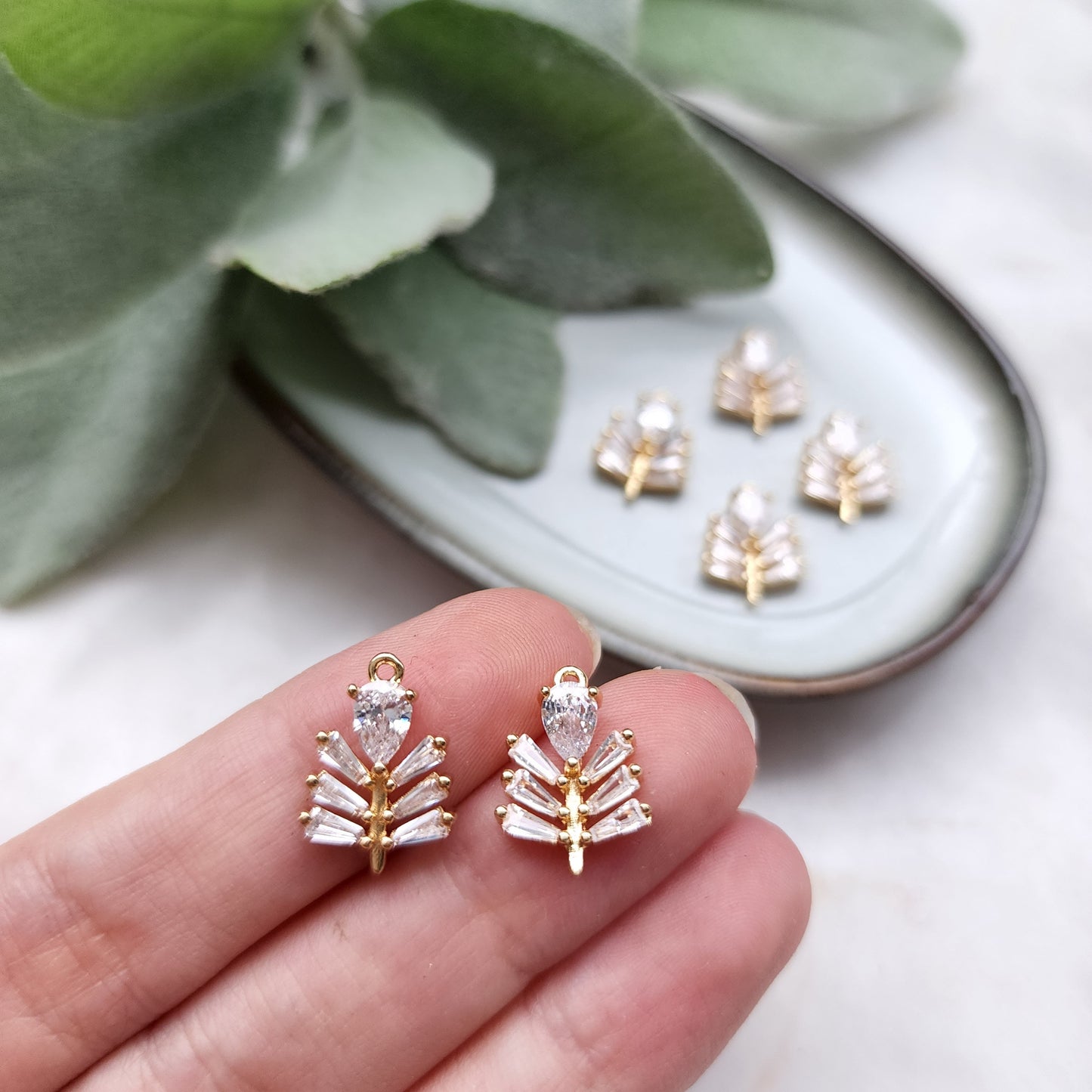Zircon charms pendants "Leaf" Crystal connectors Earrings components findings DIY Rhinestone Jewelry supplies Earrings gold plated parts