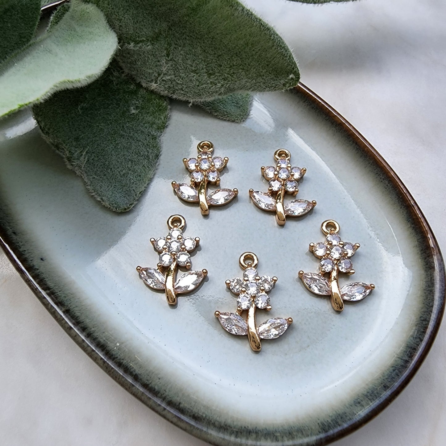 Zircon charms pendants "Flower" Crystal connector Earring component findings DIY Rhinestone Jewelry supplies Earrings gold plated part