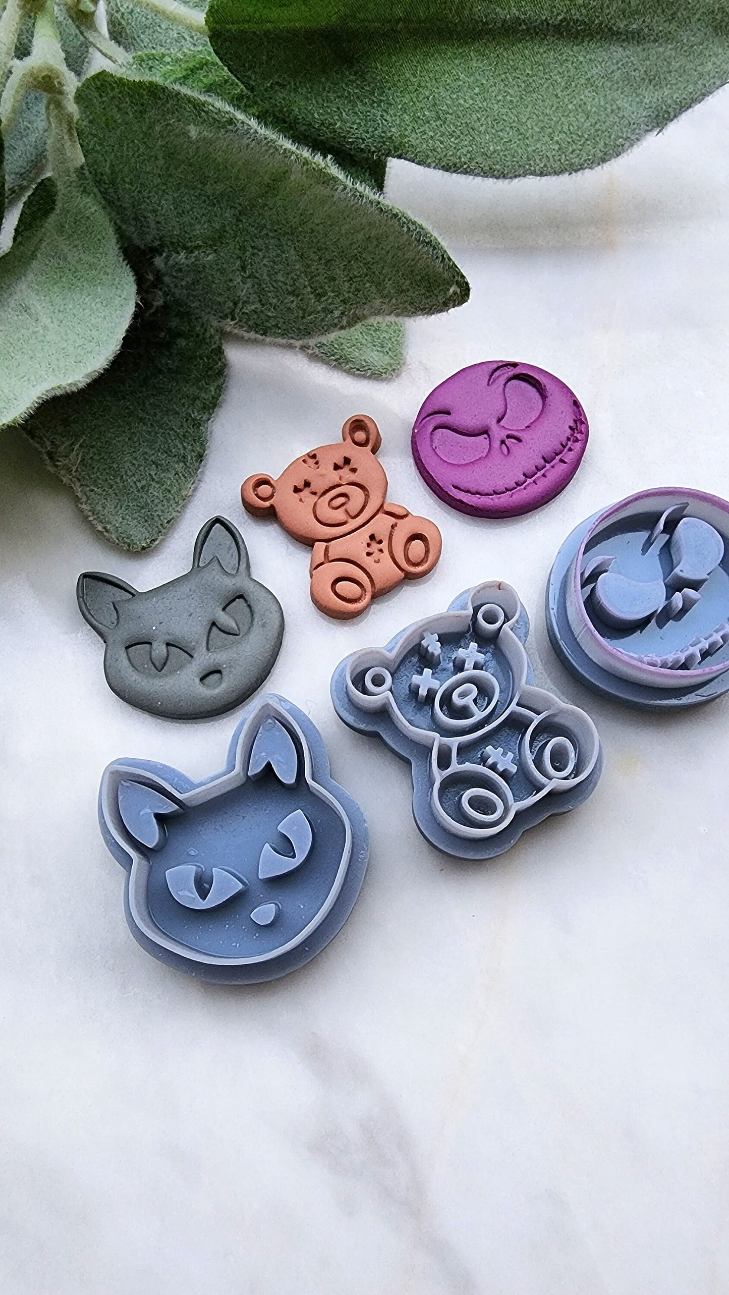 Halloween Polymer Clay cutters Stud earring clay cutters Earrings molds Polymer clay tool Animals cutters Cat Stitched teddy bear Jack face
