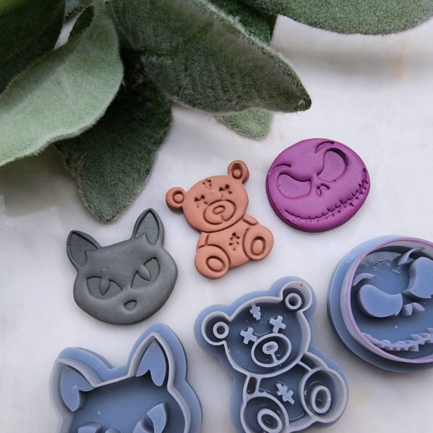 Halloween Polymer Clay cutters Stud earring clay cutters Earrings molds Polymer clay tool Animals cutters Cat Stitched teddy bear Jack face