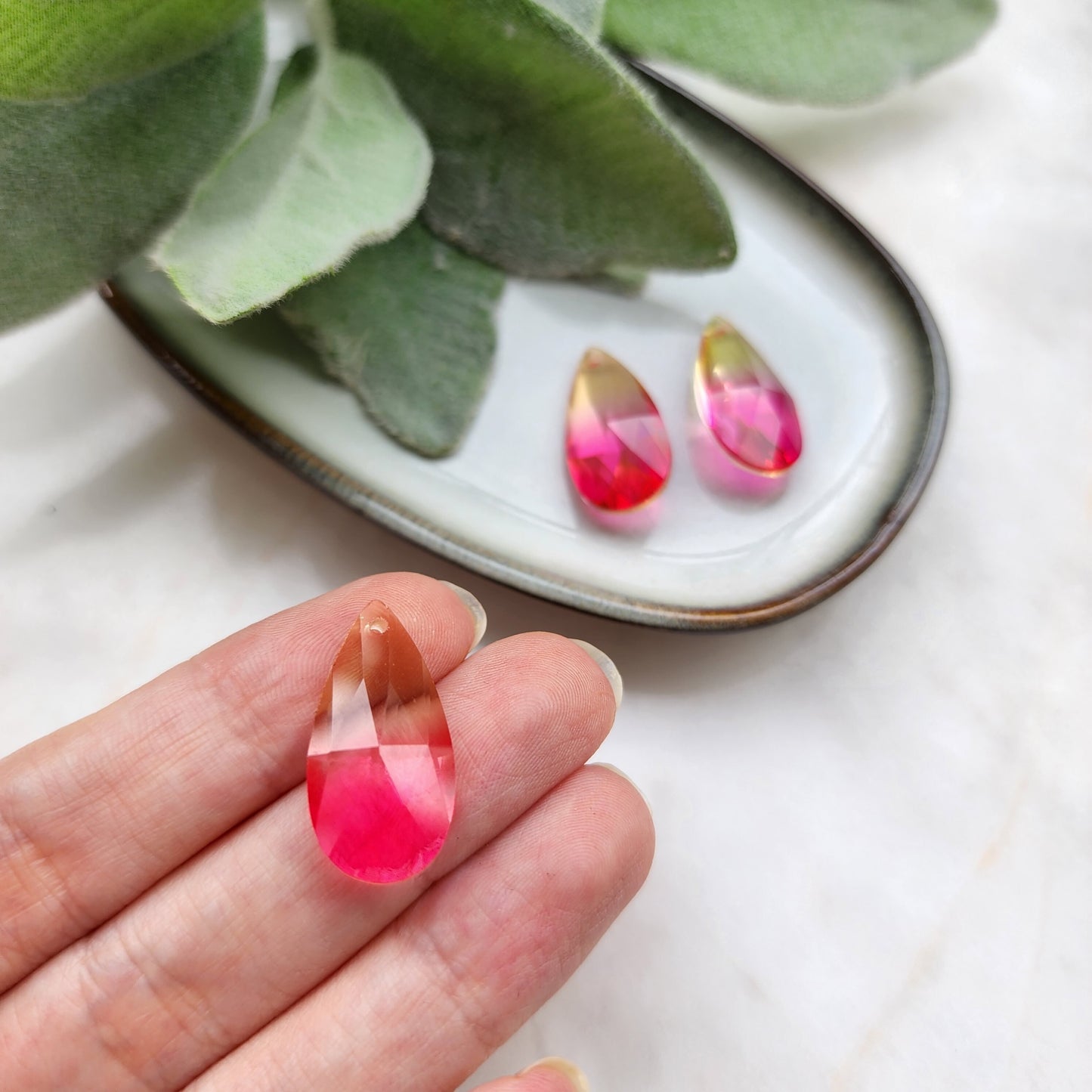2 pcs Glass charms Crystal pendants Earrings components Earrings findings DIY Rhinestone teardrop stone Jewelry supplies Double color beads