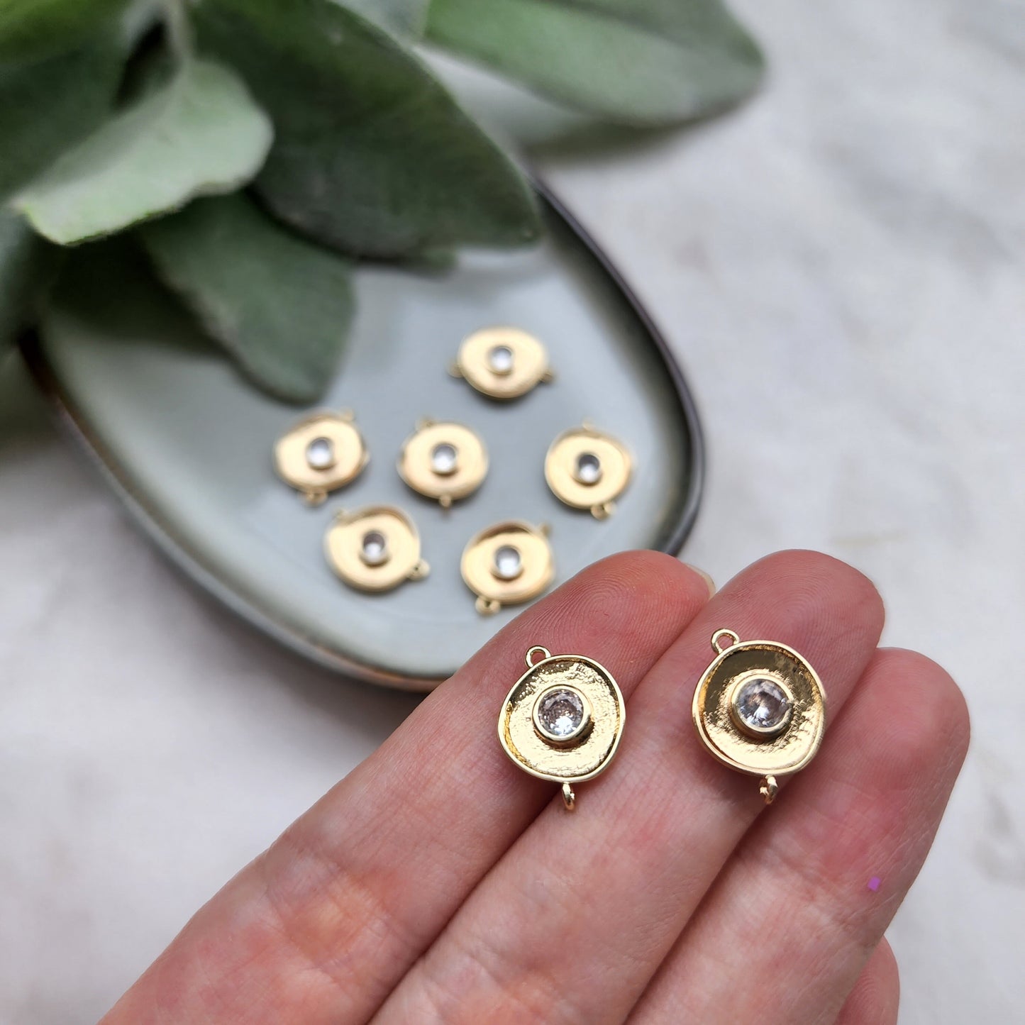 2 pcs Zircon charms pendant "Circle" Crystal connectors Earrings component findings DIY Rhinestone Jewelry supplies Earring gold plated part