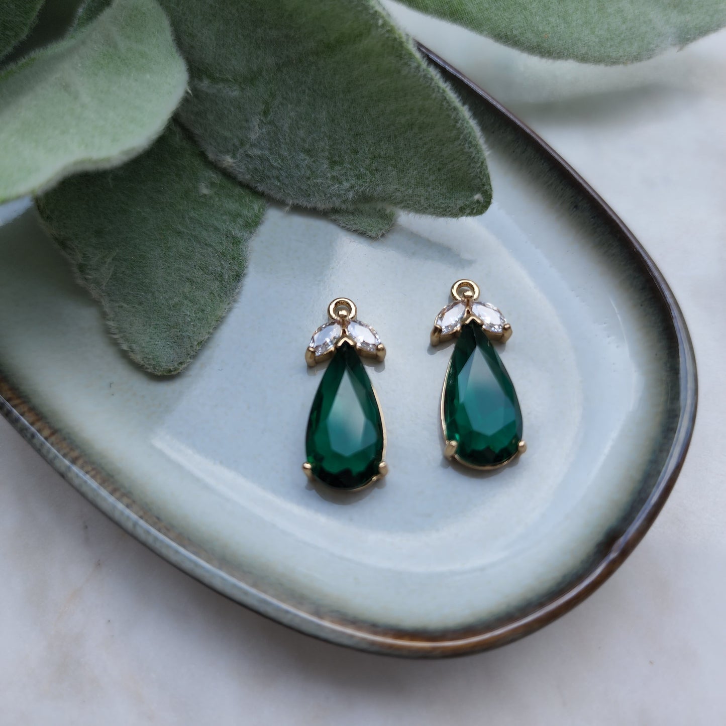 2 pcs Zircon charms pendants Crystal connectors Earrings components findings DIY Rhinestone Jewelry supplies Earrings gold plated parts