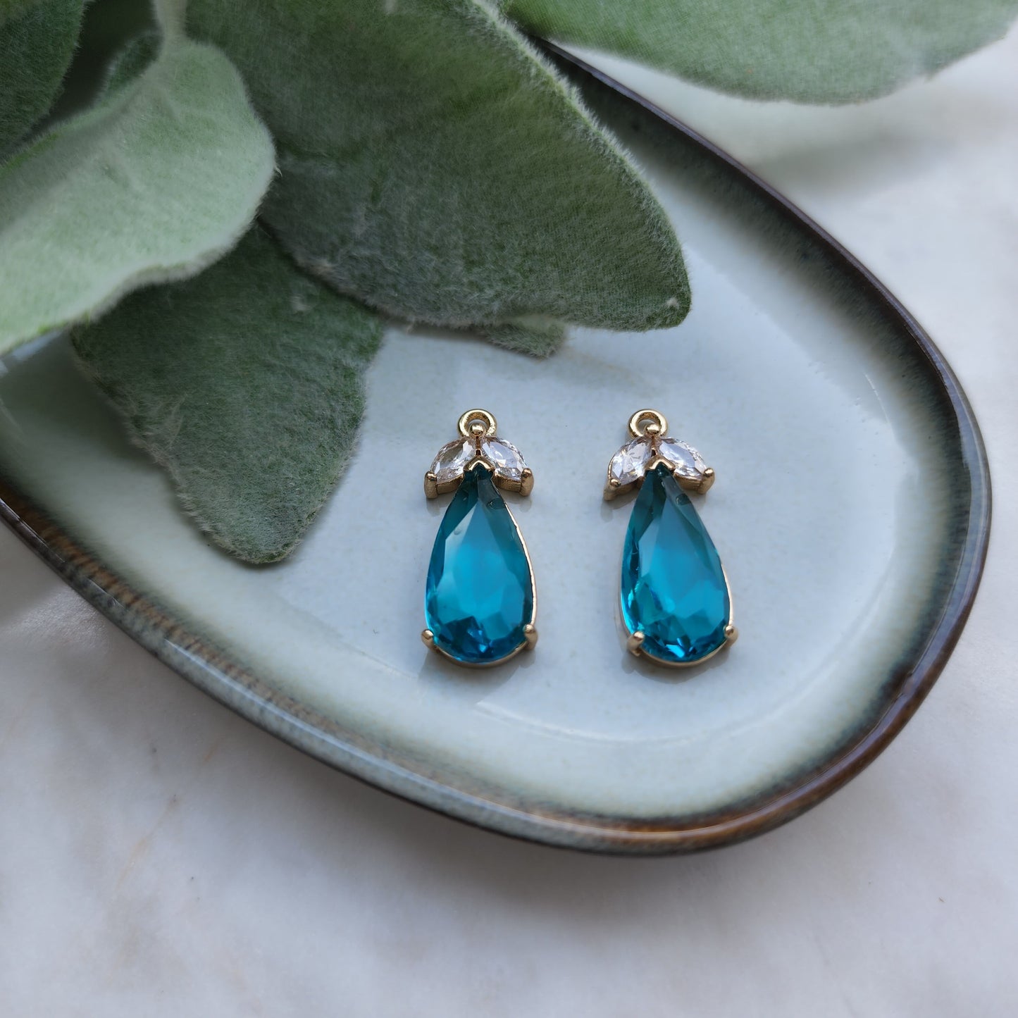 2 pcs Zircon charms pendants Crystal connectors Earrings components findings DIY Rhinestone Jewelry supplies Earrings gold plated parts