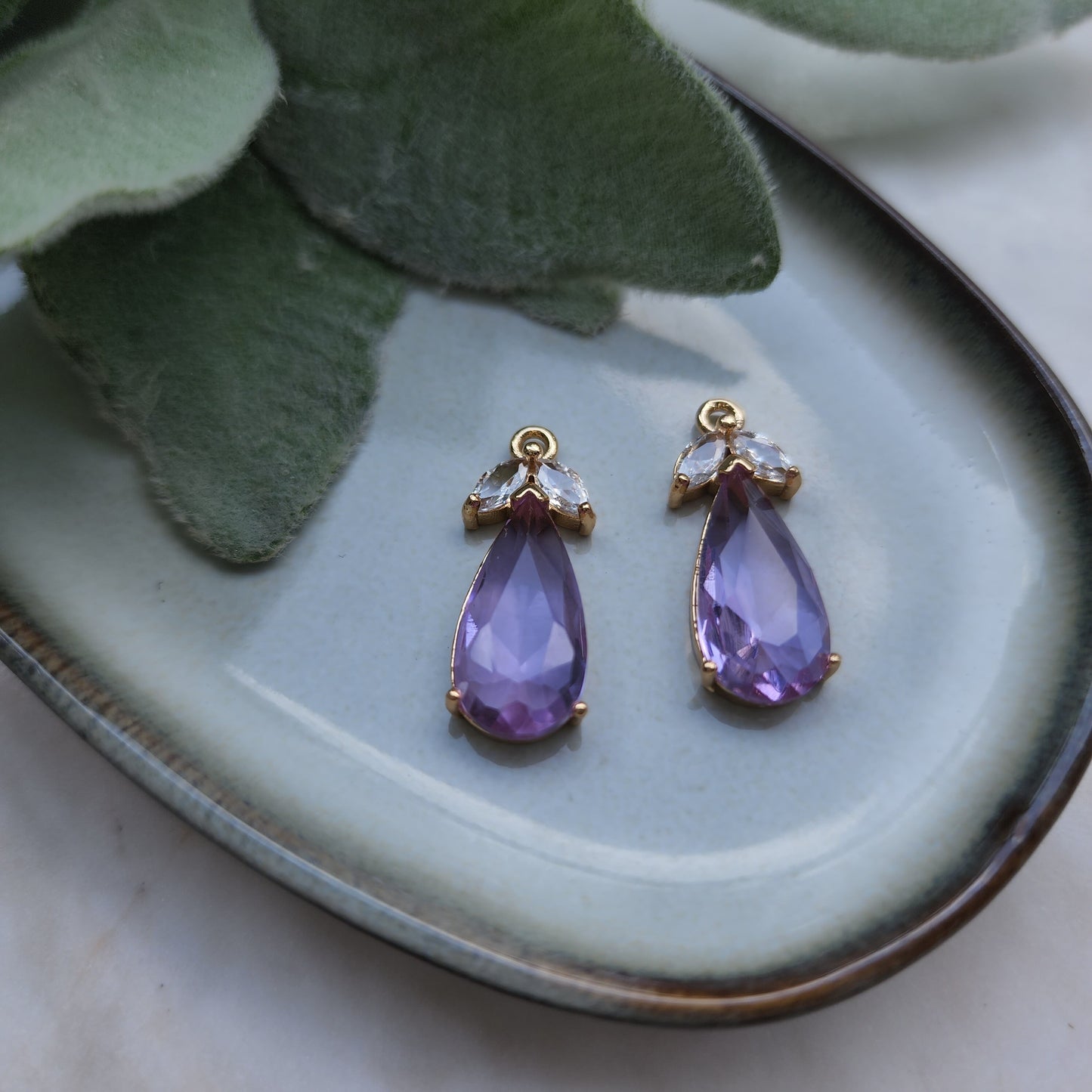 2 pcs Zircon charms pendants Crystal connectors Earrings components findings DIY Rhinestone Jewelry supplies Earrings gold plated parts
