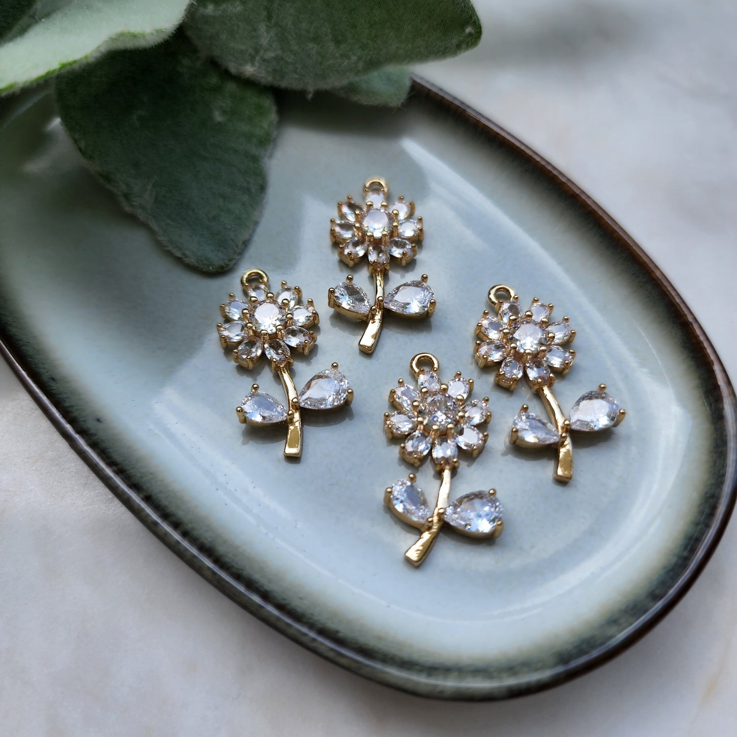 Zircon charms pendants "Flower" Crystal connectors Earrings components findings DIY Rhinestone Jewelry supplies Earrings gold plated parts