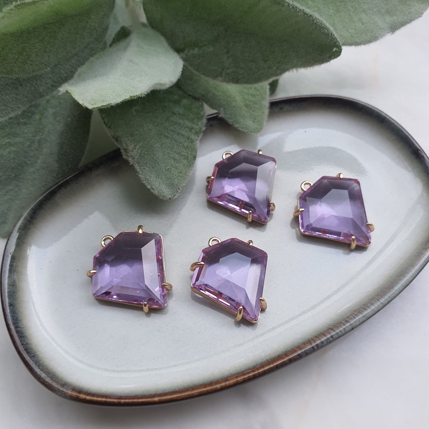 Diamond Zircon charms pendant Crystal Amethyst connector Earring component findings DIY Rhinestone Jewelry supplies Earring gold plated part