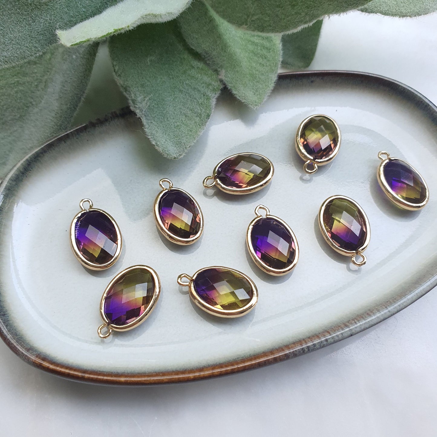 Zircon charms pendant Crystal Ametrine connector Earrings components findings DIY Rhinestone Jewelry supplies Earring Leaf gold plated parts
