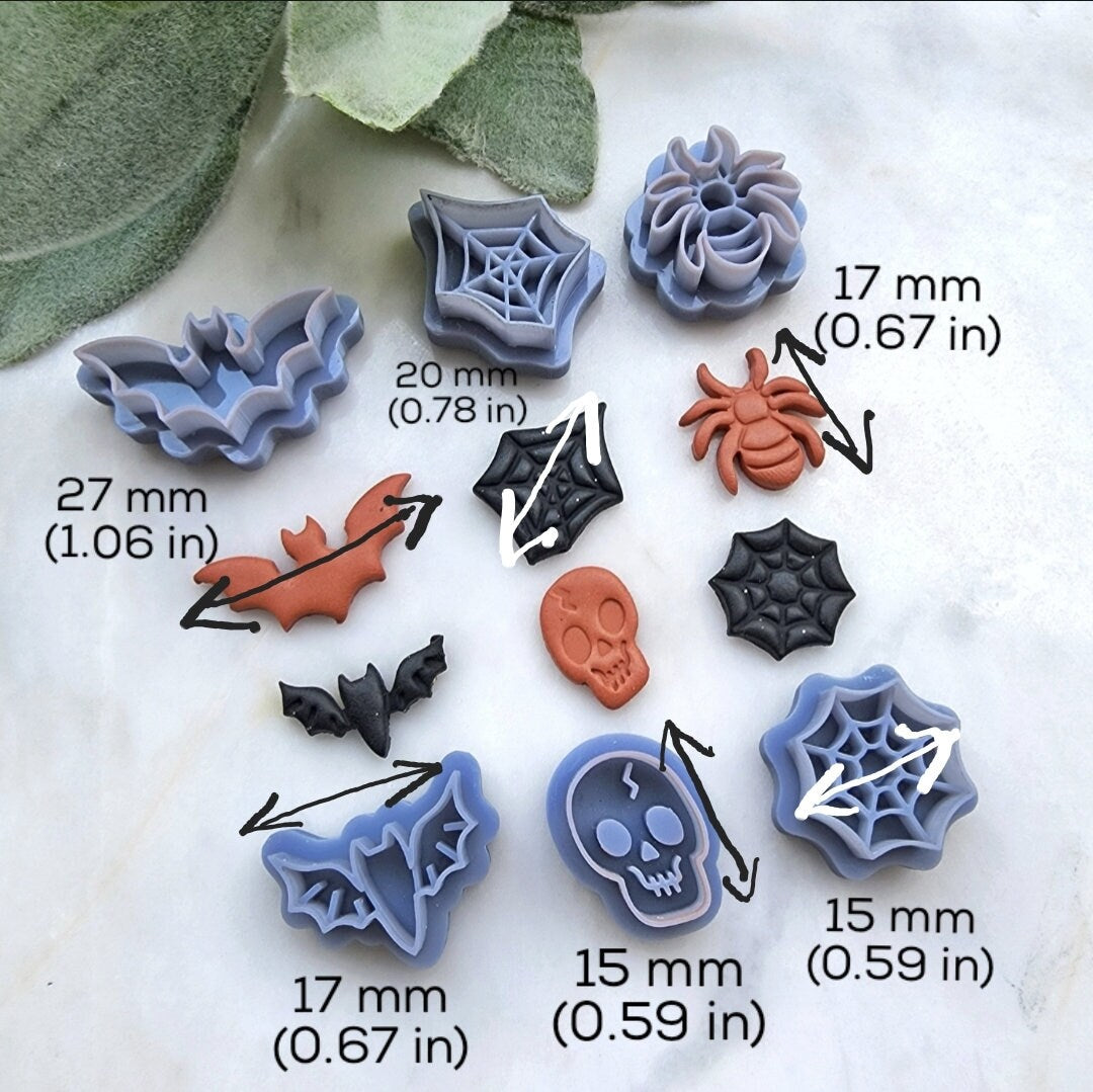 Halloween Polymer Clay cutters Stud earring clay cutters Earrings molds Polymer clay tool Pumpkin Bat Skull Spider net sharp cutter stamp