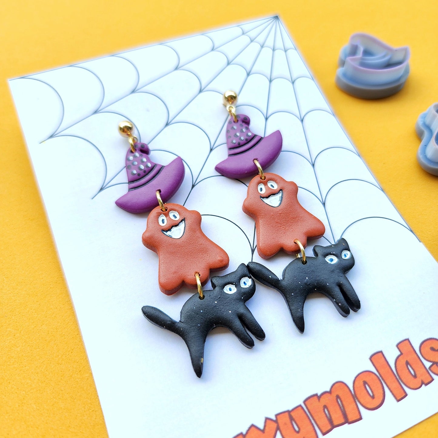 3 pcs set Halloween Polymer Clay cutters Stud earring clay cutters Earrings molds Polymer clay tool Ghost Cat Witch hat sharp cutter stamp