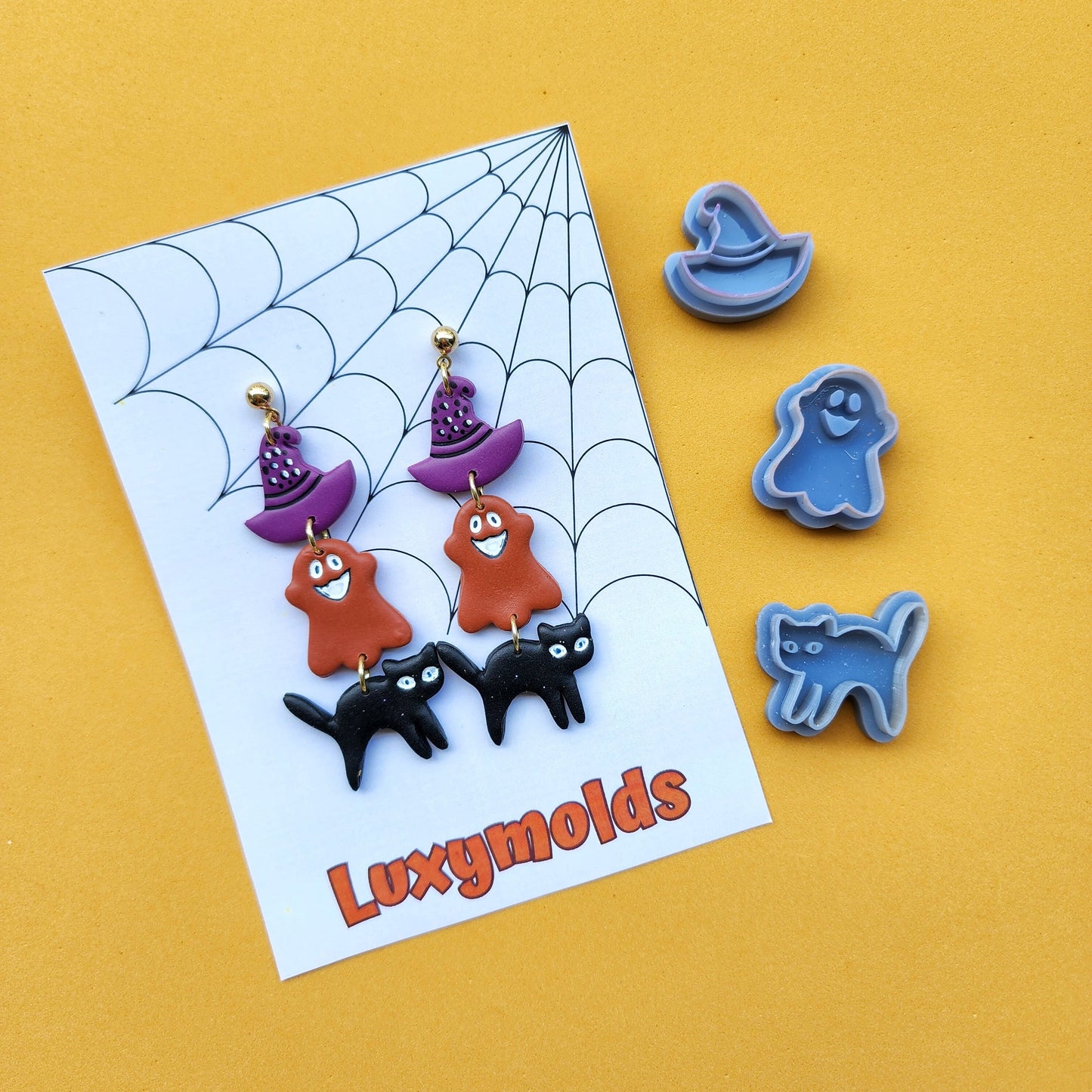 3 pcs set Halloween Polymer Clay cutters Stud earring clay cutters Earrings molds Polymer clay tool Ghost Cat Witch hat sharp cutter stamp