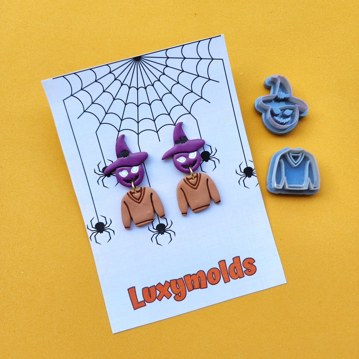 2 pcs set Halloween Polymer Clay cutters Stud earring clay cutters Earrings molds Polymer clay tool Sweater Witch pumpkin sharp cutter stamp