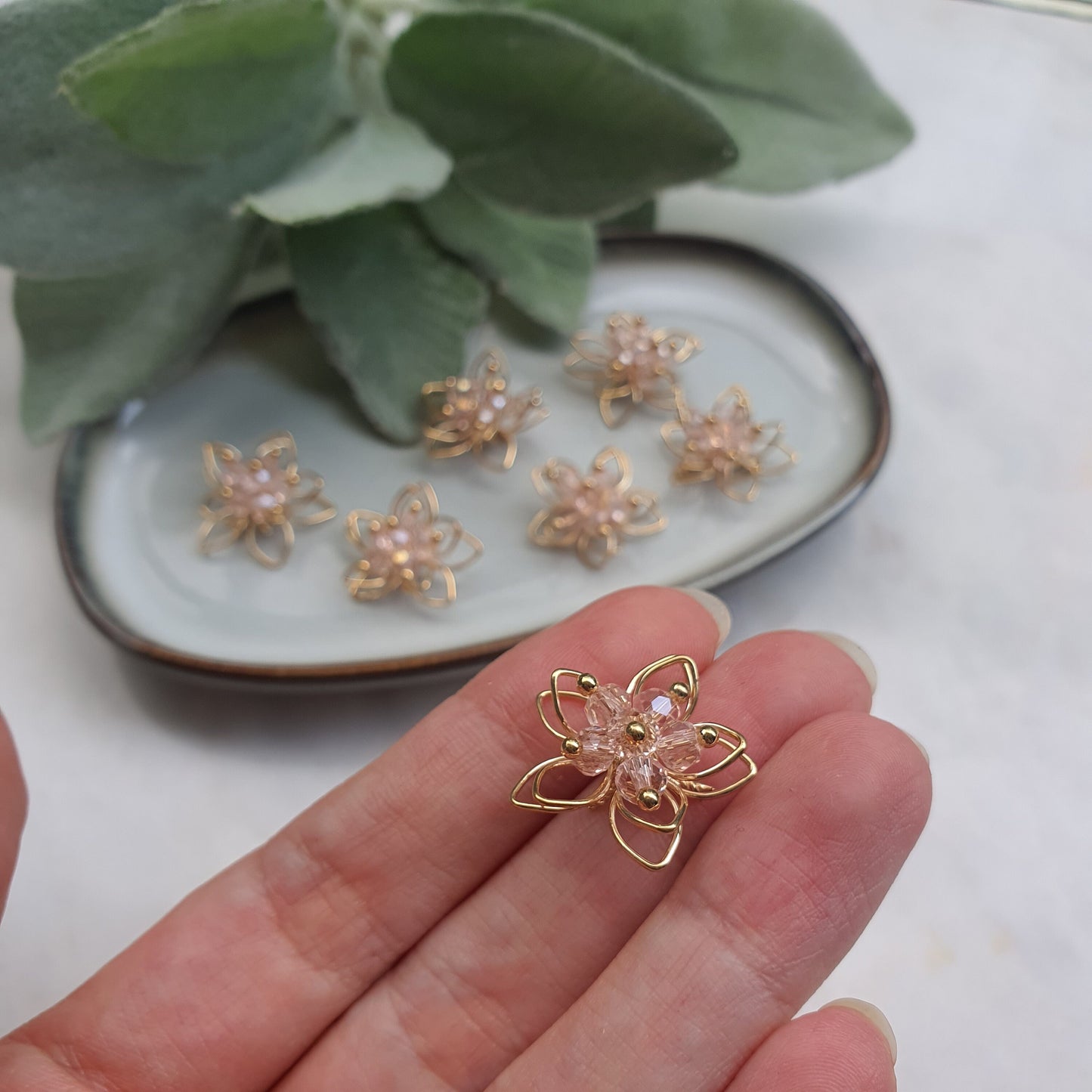 Flower center Zircon charms pendants Crystal connector Earrings component findings DIY Rhinestone Jewelry supplies Earrings gold plated part