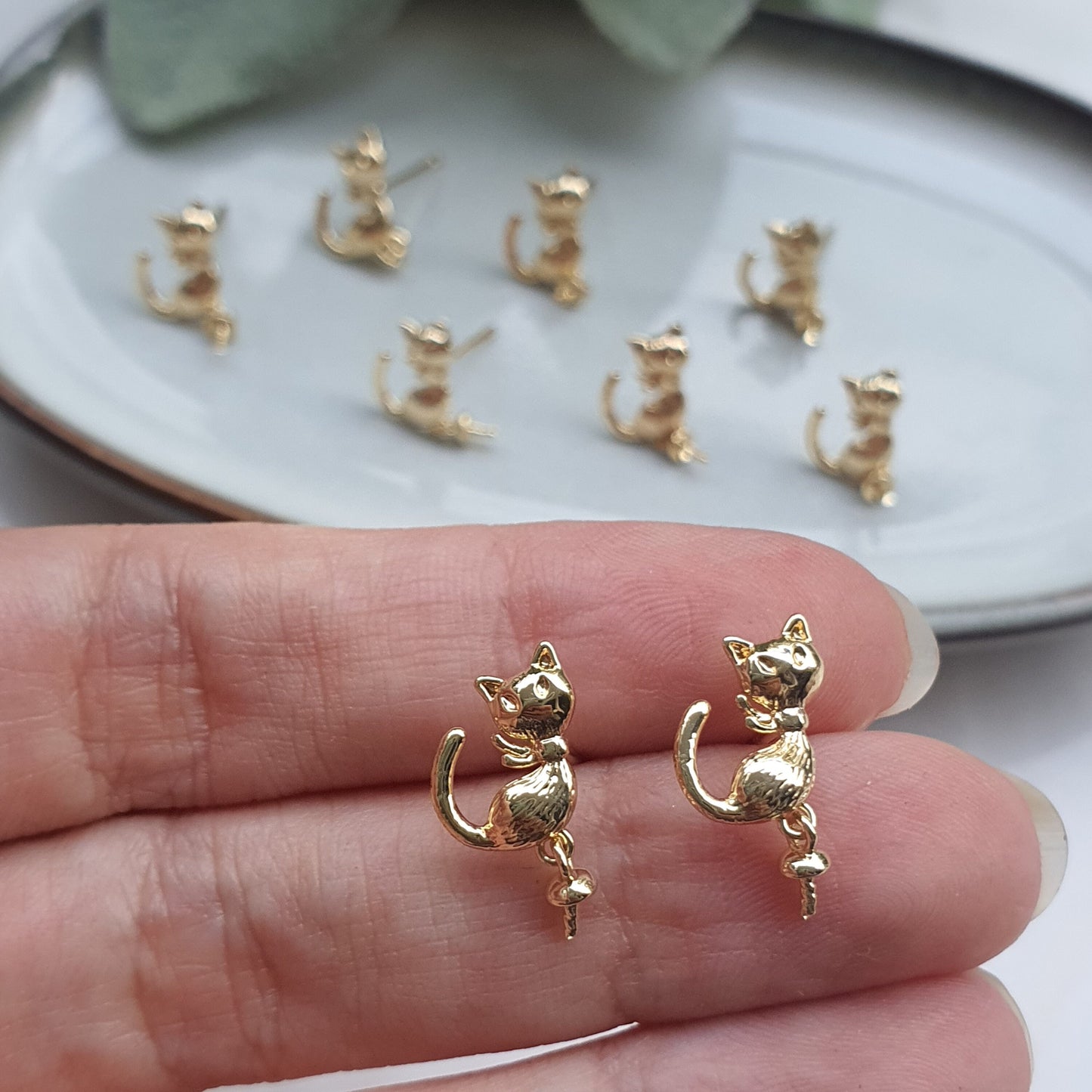Cat Earrings stud components findings DIY Jewelry supplies Earrings gold plated parts Gold filled earrings parts