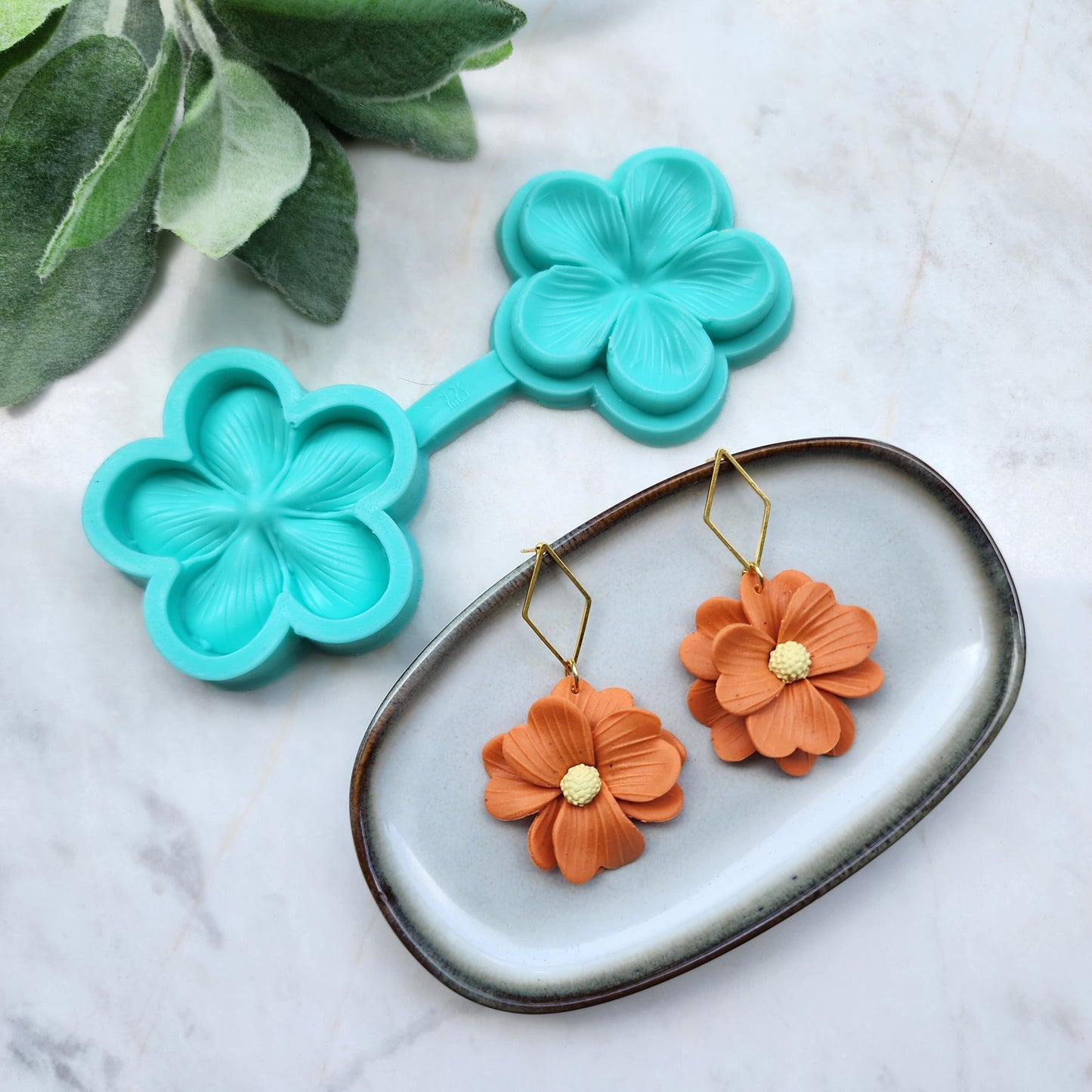 Polymer clay mold Silicone stud earrings mold "Plumeria tropic flower" Botanic mold for resin and polymer clay Polymer clay tool Clay cutter