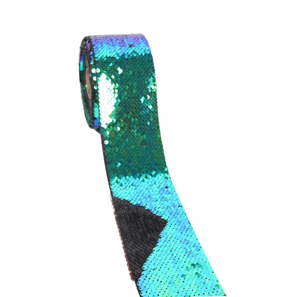 Two colors Reversible Sequin Scales Ribbon 7.5 cm/45 cm - Luxy Kraft