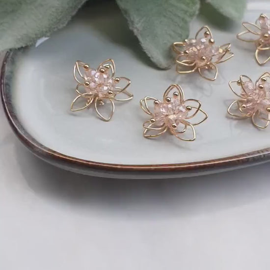 Flower center Zircon charms pendants Crystal connector Earrings component findings DIY Rhinestone Jewelry supplies Earrings gold plated part