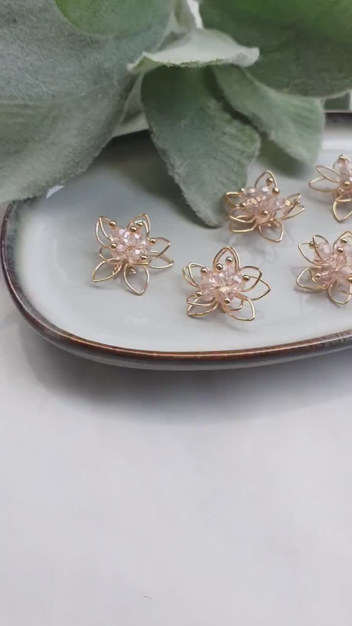 Flower center Zircon charms pendants Crystal connector Earrings component findings DIY Rhinestone Jewelry supplies Earrings gold plated part